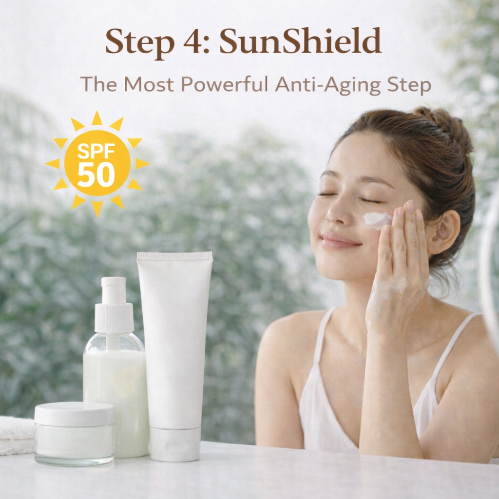 Step 4: SunShield SPF– The Most Powerful Anti-Aging Step